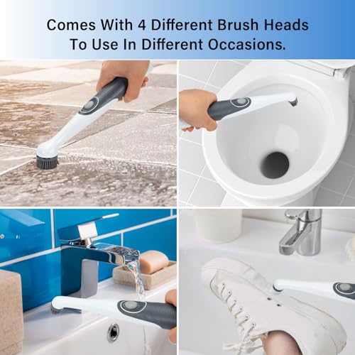 Image of KALIMO 4-in-1 Electric Spin Scrubber, Cordless Handheld Cleaning Brush with 4 Replaceable Heads, Portable Bathroom and Kitchen Scrubber for Tile, Tub, Sink, Grout and Floor