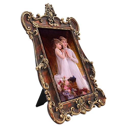 Iamoy 5X7 Picture Frames, Victorian Style Picture Frames For 5 X 7 Photo, Wall And Tabletop Frame W/Glass (Rusty & Gold Finish) #TOP1