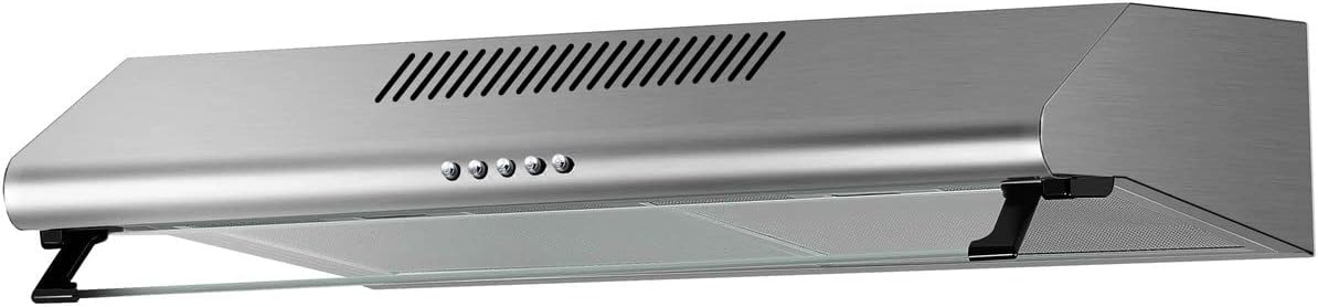 60cm Stainless Steel Visor Hood with Glass Front - Top & Rear Venting - 5 Year Warranty