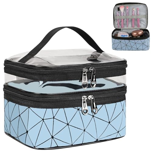Image of Handcuffs Makeup Bag Double Layer Cosmetic Case with Handle | Toiletry Organizer | Vanity Case | Make Up Box | Skincare Storage | Beauty Products | Holder | Big | Bags (Blue)