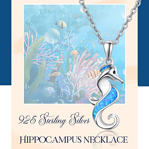 Seahorse Pendant Necklace Sterling Silver Cute Animal Sea Horse Hippocampus Necklaces Jewelry Created Blue Opal & Cubic Zirconia Gifts For Women Teen Girls #TOP6