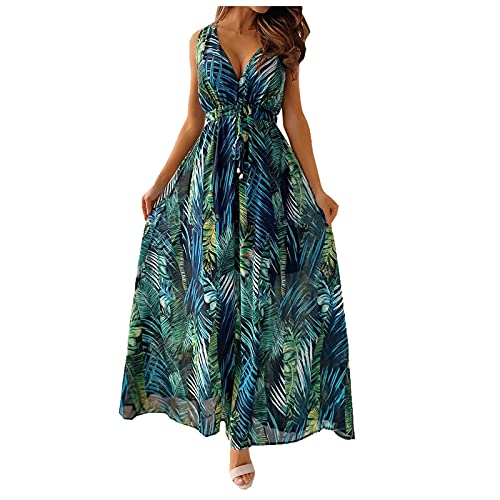 Générique Robe Longue Femme Ete Robe de Plage Boheme Maxi Robe de Soirée sans Manches Élegante Cocktail Chic (Vert, XXL)