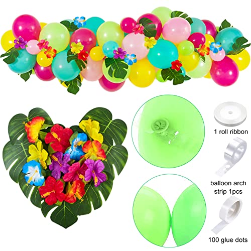 Golray 153Pcs Tropical Luau Party Decorations Hawaiian Beach Birthday Party Decor Supplies Grass Table Skirt Aloha Balloon Pineapple Flamingo Straws Umbrella & Cupcake Topper Moana Luau Party Supplies #TOP4