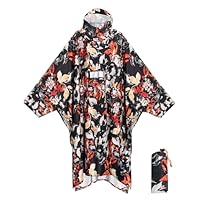 ANYOO Waterproof Rain Poncho with Sleeves&Pocket, Lightweight Reusable Hiking Rain Coat Jacket with Hood for Outdoor Activities, Flowers, One Size