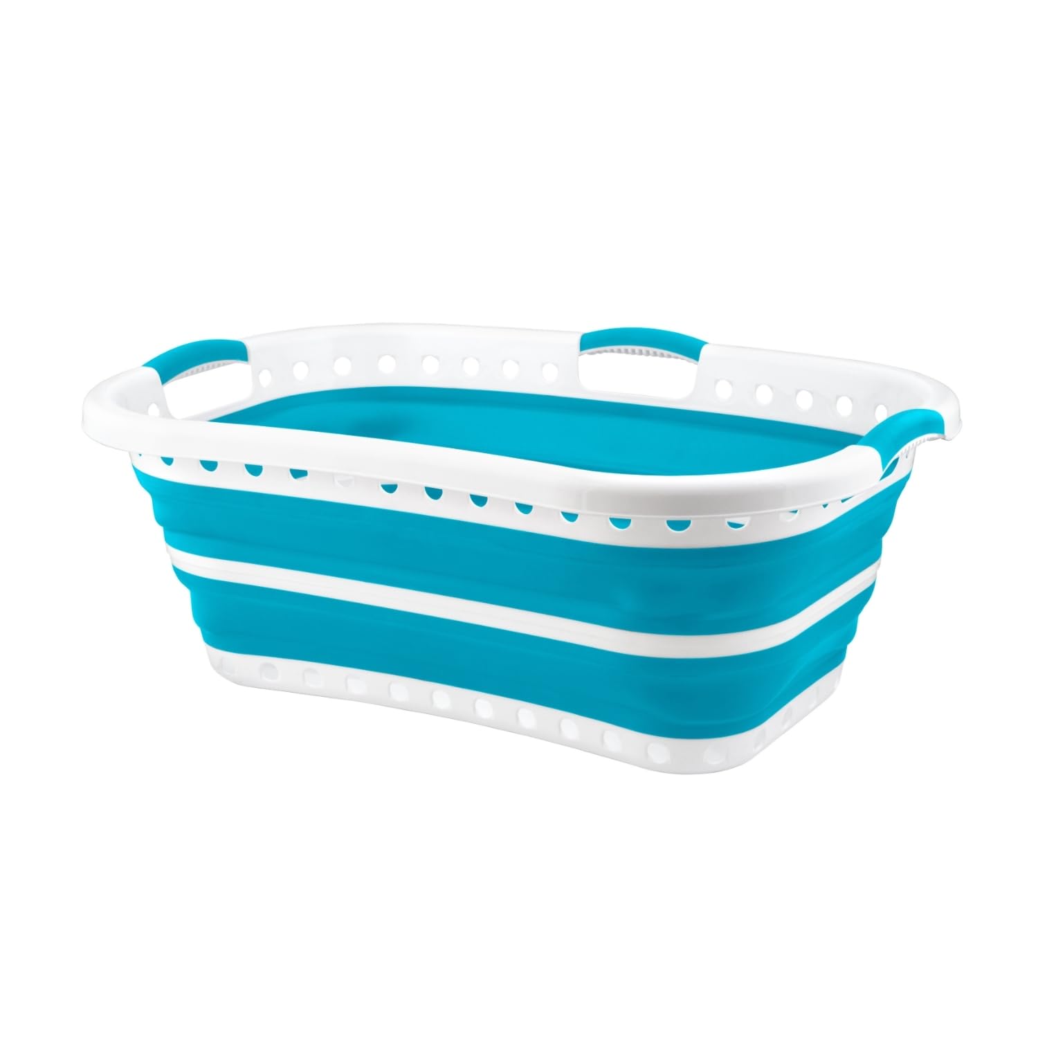 HOMESHOPA Collapsible Laundry Basket, 37 Litre Blue Large Hip Hugger Folding Plastic Silicone Washing Clothes Organiser, Pop Up Clothing Portable Washing Tub Laundry Storage Hamper