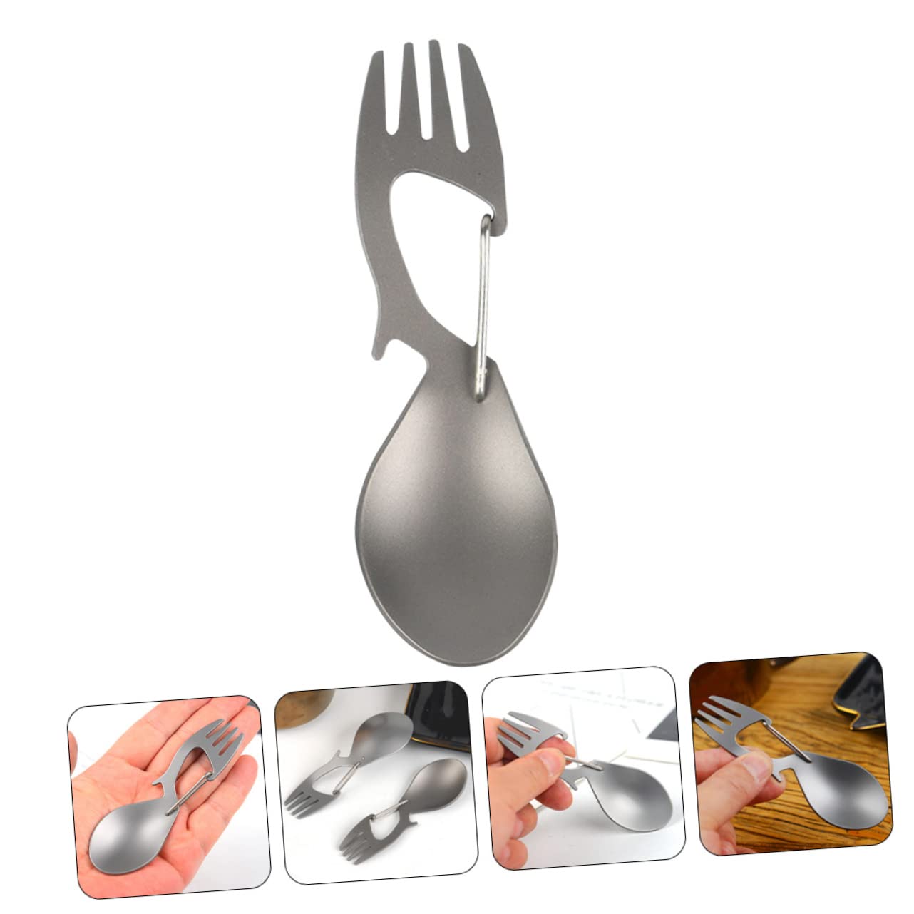 BESTonZON 4 Pezzi Di Posate Multifunzionali In Titanio Cucchiaio-Forchetta Da Viaggio Pieghevoli Portatili Piccole Posate Da Campeggio Apribottiglie Multifunzione Forchetta Multiuso