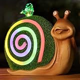 Snail Statue Garden Solar Flocked Figurine, Snail Garden Decor for Outside with Colorful Led Light S