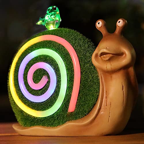 Snail Statue Garden Solar Flocked Figurine, Snail Garden Decor For Outside With Colorful Led Light Strips, Outdoor Moss Animals Resin Sculptures Yard Decorations For Patio, Balcony, Backyard, Lawn #TOP4