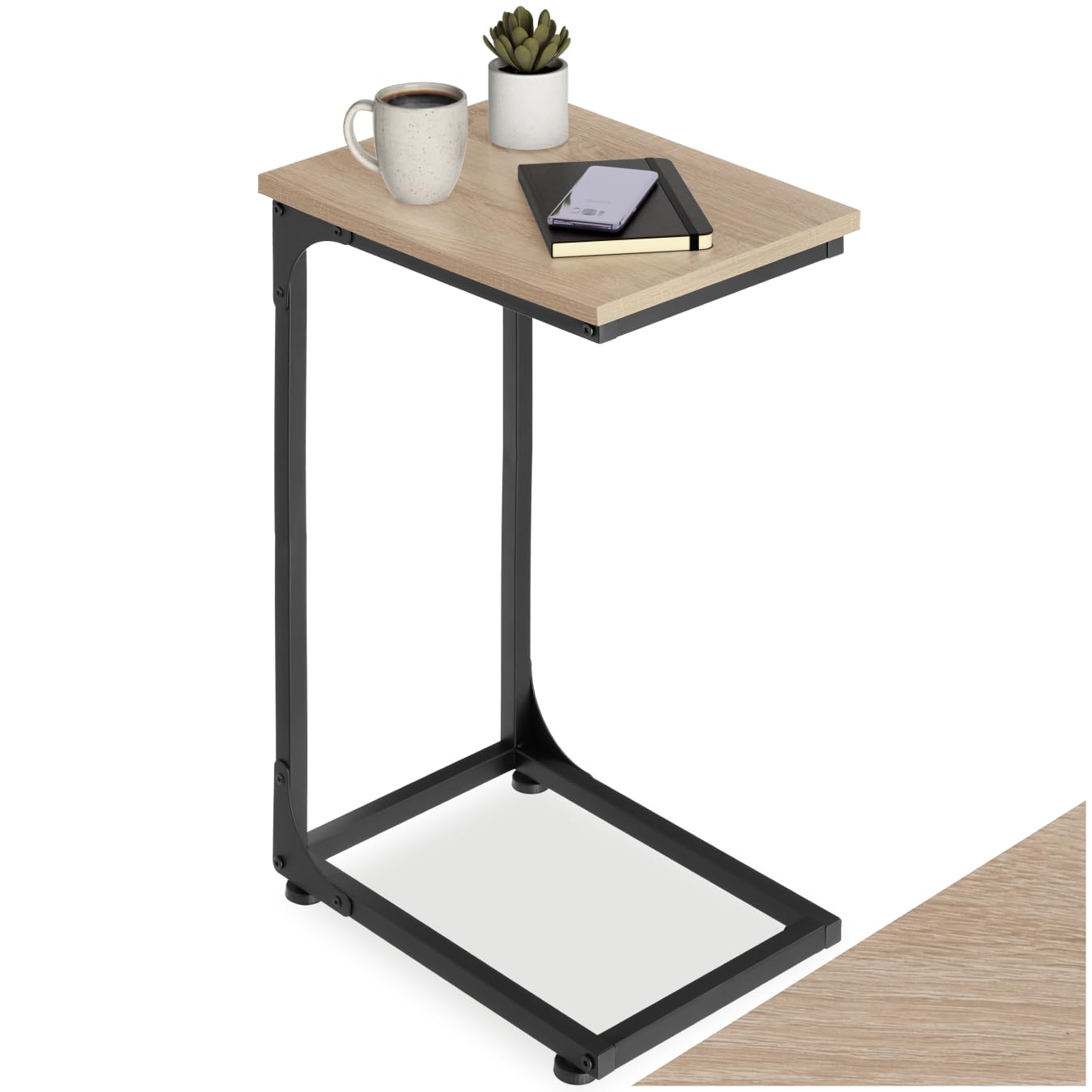 tectake® Beistelltisch Holz Metall, Wohnzimmertisch, Couchtisch C-Form, Laptoptisch für Couch, Betttisch, Sofatablett, Betttablett, Side Table, 40 x 30 x 63 cm - Industrial Holz hell, Eiche Sonoma