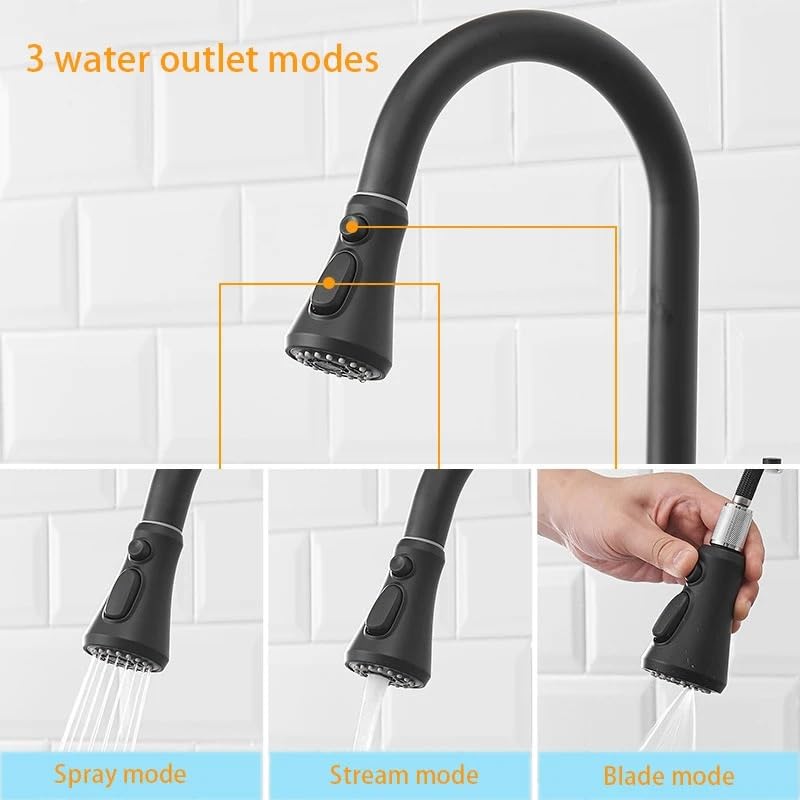 Robinet de cuisine extractible noir mat pour stopper les éclaboussures d'eau