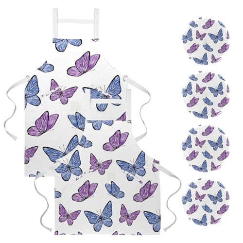 Tablier de cuisine lot de 2 reglable motif papillon pour restaurant bistrot et patisserie