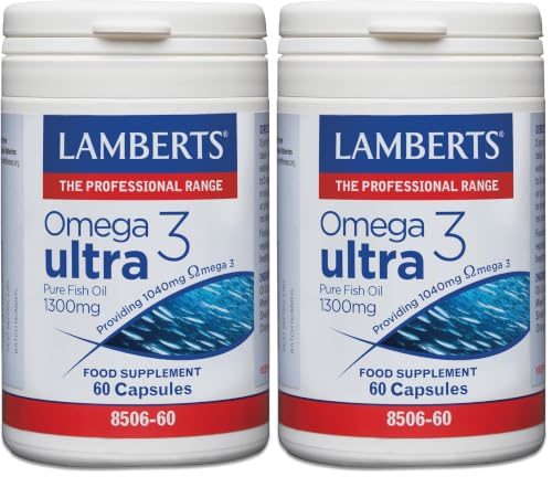 Lamberts Omega 3 Ultra 1300 mg | Alta Concentración EPA y DHA | 1040 mg Omega 3 por Cápsula | 60 Cápsulas | Una al Día | Calidad Farmacéutica GMP (Paquete de 2)