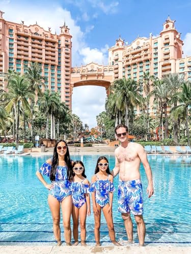 Image of IFFEI Mommy and Me Family Matching Swimsuits One Piece Bathing Suits | Perfect for Family Vacations, Stylish off shoulder Design, Flattering High Waist Fit, Matching Family Look, Beach Ready Style