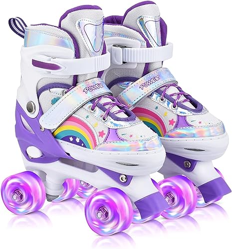 YUDOXN Rollschuhe Mädchen Verstellbar.komfortabl LED Rollerskates für Jugendliche und Anfänger.3 Größen, verstellbar von 31 bis 42, Rollerskates.Verstellbar Rollschuhe für Kinder (Violett, S) …