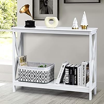 Giantex Console Table 2-Tier with Storage Shelf,X-Design Bookshelf Narrow Accent Table for Entryway Hallway Living Room…