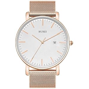 BUREI Man Klassiek quartz polshorloge met ultradunne behuizing Minimalistisch ontwerp Analoge wijzerplaat Datumvenster…