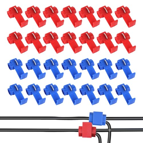 BOULESENM 50 Pièces Cosses Electriques,Connecteur Dérivation Auto-Dénudants Rapide,Connecteur Automobile,Cosses Electriques a Sertir,Raccords Auto-Dénudants Rouge 25...