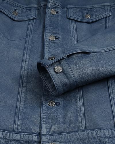 Image of fjackets Real Lambskin Vintage Trucker Leather Jacket Men - Shirt Collar Style Leather Jackets For Mens