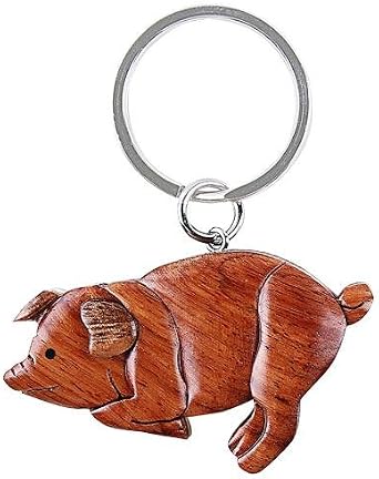 Handcrafted Wooden Pig Keychain