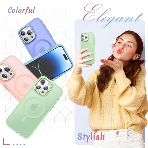 Image of YENAPOON for iPhone 14 Pro Max Case, Matte Magnetic Phone Case, Mint Green | Fit for Magsafe, Screen Protector Included, Translucent Frosted Slim Shockproof Protective Cover