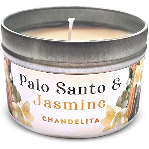 Chandelita Palo Santo Scented Candle And Jasmine With Soy Wax And Palo Santo Wood - Chakra Candles - With Essential Oils - Palo Santo And Jasmine Candle - Meditation Candles - Aromatherapy Candle Cover