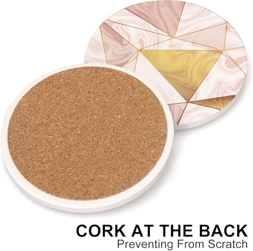 Image of Modern Wood Coasters with Holder Absorbent Drink Coaster Set of 6 Pink Golden Wood Cup Coasters Gift Decorative Coffee Table Coasters Cute Bar Coaster Beverages Tea Cork Coasters