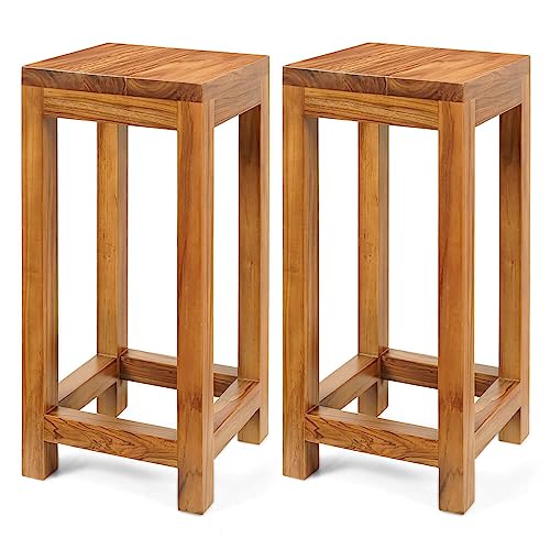Image of Classic Solid Wood Saddle-Seat Kitchen Counter Table Set of one| Dark Teak Wood Polish | Bar Stool | Bar Chair | Haigh Stool only one Piece (Desgin-7)