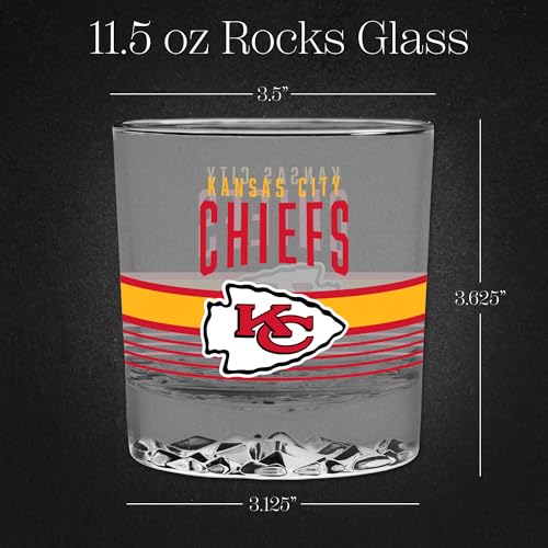 Rico Industries NFL Football Kansas City Chiefs Standard 11.5oz Rocks Glass – Heavy Base Clear Glass Tumbler, Durable Whiskey Cocktail Drinking Glass for Home Bar, Kitchen, or Entertaining by Rico Industries - Used condition - Image 5