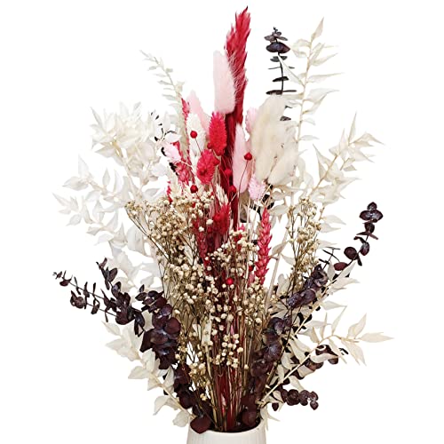 FLOVE Premium Trockenblumenstrauß 60cm – Pampasgras Eukalyptus und echt getrocknete Blumen in Altrosa Bordeaux beige Creme weiß – Natur Trockenblumen Strauß Boho Deko