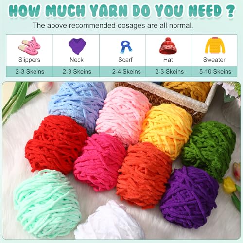 Image of Buryeah 12 Pack Chunky Chenille Yarn for Crocheting Soft Thick Fluffy Yarn for Hand Knitting Bulky Velvet Blanket Plush for Weaving DIY Crafts Each 3.5 oz 55 Yards (Chic Colors)
