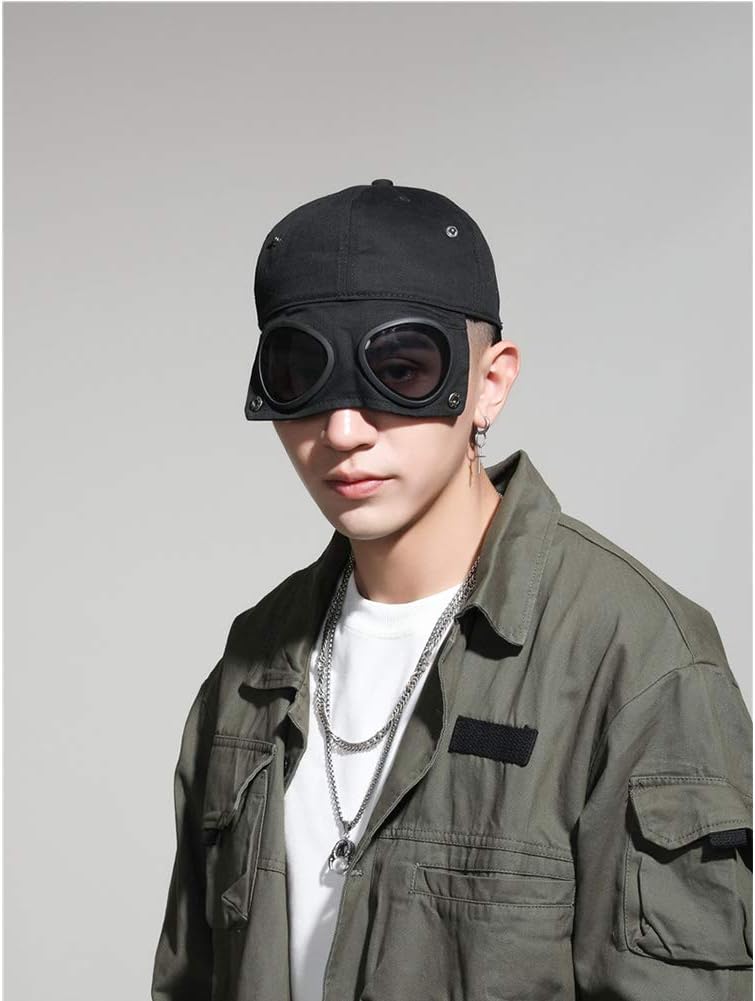 GLOOMALL Retro Aviator hat Glasses Peaked Cap Sunglasses Baseball Cap Hip hop mask (Blue - One Size) - Image 8