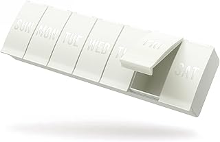 Foldable Weekly Pill Organizer 2 Times a Day with 2 Extra Compartments (Clear Printed Labels) - Portable 7 Day AM PM Medicine Box, Week Daily Travel Pill Case Holder for Vitamin, Supplement - Khaki