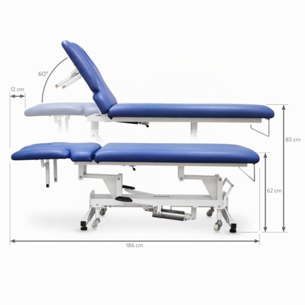 QUIRUMED Camilla hidráulica Fisioterapia, Pro, 2 cuerpos, Reposabrazos Regulables, Estructura de Acero Reforzado, 186 x 70, Ruedas escamoteables, Color Blanco, hasta 180 kg