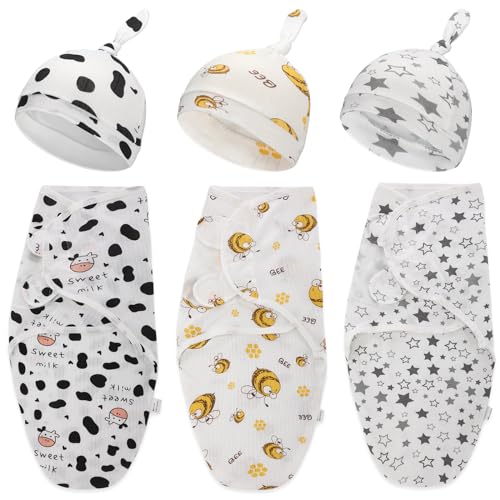 Image of Chuarry 3 Pack Preemie Swaddle Blanket with Hat Set Preemie Hats Baby Receiving Blanket Swaddle Wrap for Newborn(Bright Style)