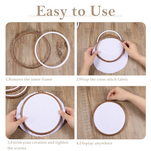 15Pcs 6 Inch Round Embroidery Hoops Frame, Circle Display Cross Stitch Hoop Frame Imitated Wood Embroidery Frames for Art Craft Handy Sewing Decoration - Image 4