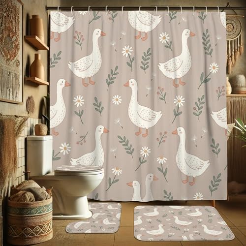 Rideau de douche imperméable motif canard beige en polyester 183x183 cm - 4