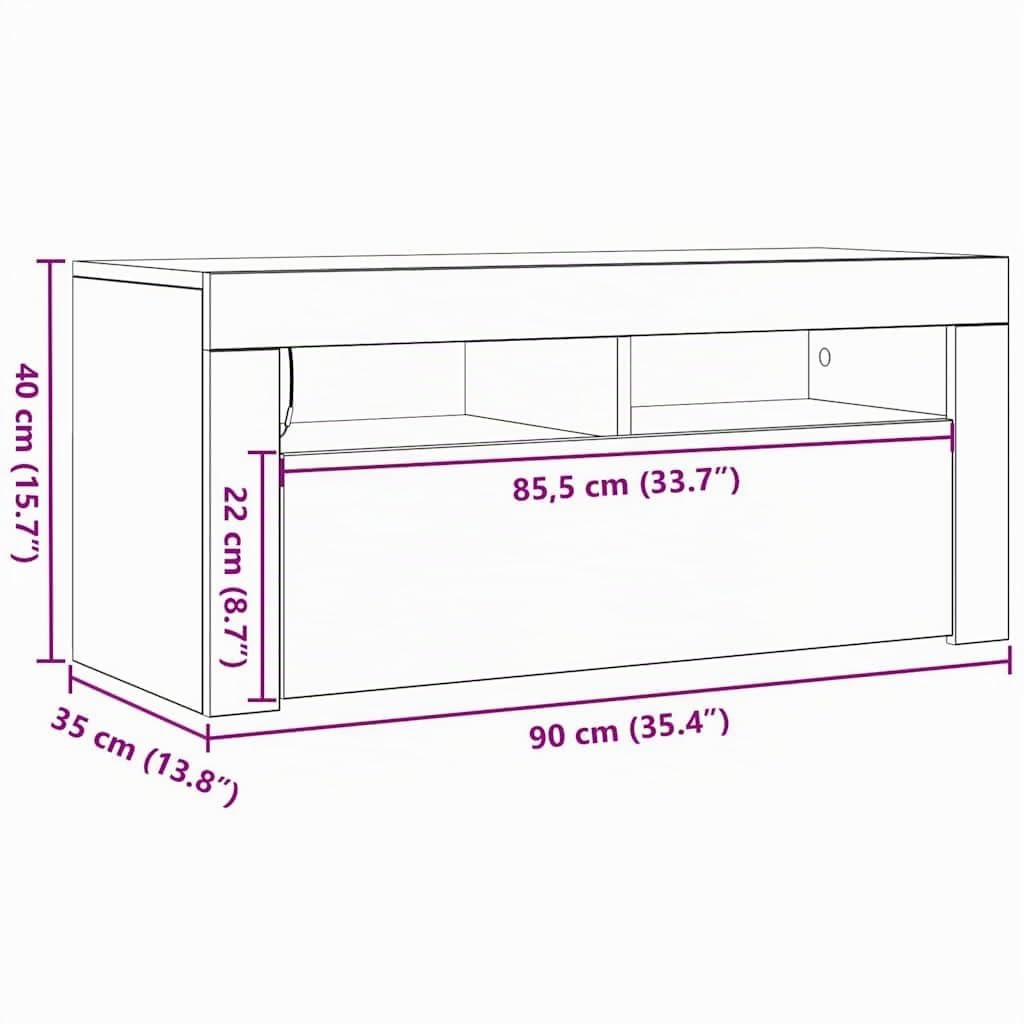 vidaXL Mobile Porta TV con Luci LED Grigio Cemento 90x35x40 cm