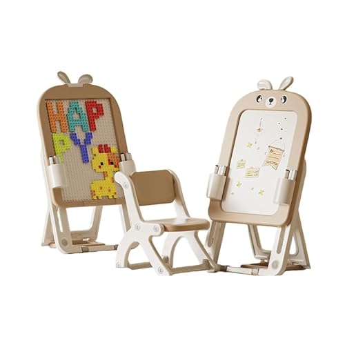 お絵かきボード 磁気筆書板 折りたたみ 高さ調節可能 大画面 子供用 大きい おえかき 描画と消去が簡単 知育玩具 落書 椅子付き デジタルマグネットと絵筆を送る おもちゃ (カーキ,画板 + 積み木ボード + アームチェア)