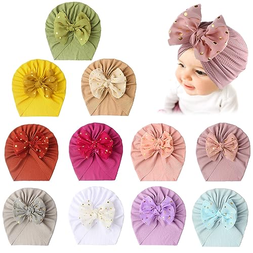 11PCS Newborn Baby Beanie Turban Baby Girl Hats Soft Bow Wraps for Infant Baby Beanie Hair Accessories