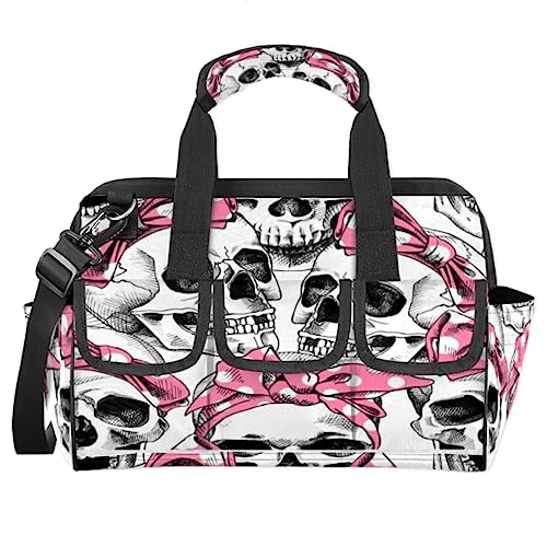 Lindas bolsas de herramientas de boca ancha rosa para hombres y mujeres, 14 bolsillos, bolsa organizadora de herramientas resistente con correa ajustable para fontaneros, electricistas, manitas