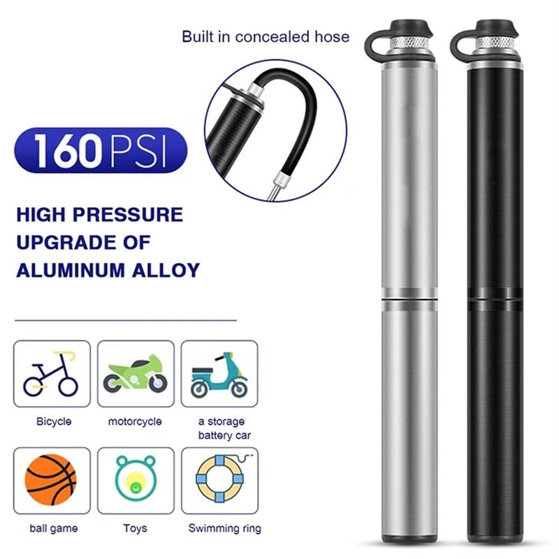 Hochdruck-Fahrradpumpe (160 PSI) aus Aluminium mit Presta- und Schrader-Ventil Schlauch Für Basketball, Fußball und Volleyball