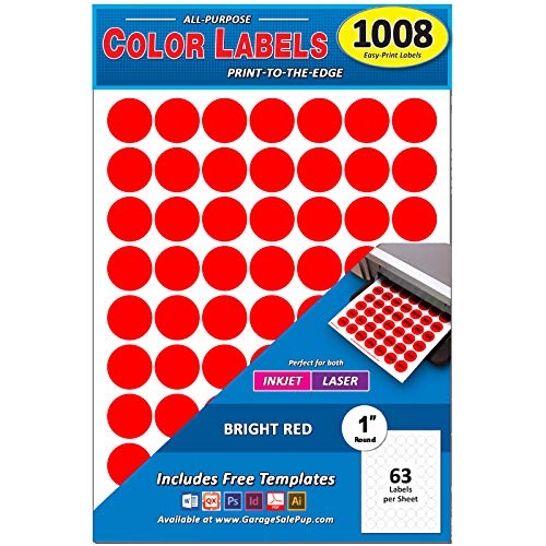 Pack of 1008 1" Round Color Coding Circle Dot Labels, Bright