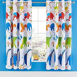 Catherine Lansfield Kids Living Dino-Saw 66x72 Inch Eyelet Black Out Curtains Two Panels Bright