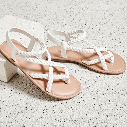 Image of Luoika Women's Wide Width Flat Sandals, Flip Flop Casual Strapy Sandals Slip on Summer Beach Shoes for Women.