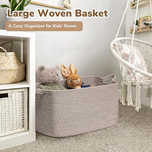 Goodpick Large Woven Storage Basket, 21.6" x 14.9" x 11.8" Blanket Basket for Living Room, Bedroom, Rectangle Rope Storage Organizer for Clothes, Toys, Brown