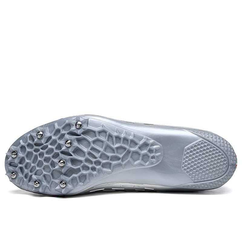 Track Spike Shoes | Track Shoe for Men Women | Utralight Comfort professinal Track & Field Shoes | Unisex-Adult Running (US 8) Silver