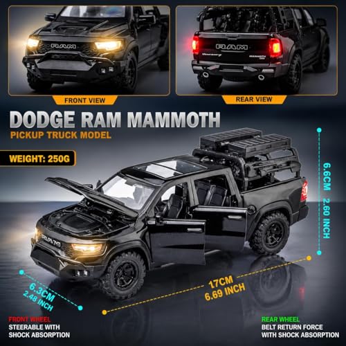 Image of Magicwand 1:32 Scale Die-Cast Metal Car Dodge RAM Mammoth with Openable Doors,Pull Back Action,Blinking Lights【Pack of 1】【Random Color】