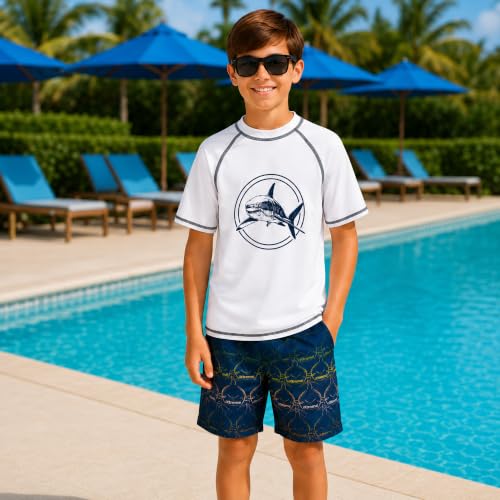 Image of iXtreme Boys Swim Set - 2 Piece Rash Guard Short Sleeve Swim Shirt and Boys Swim Trunks for Infants Toddlers & Big Boys