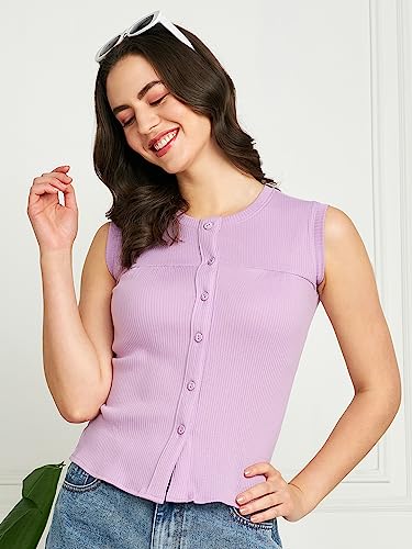 Image of Modeve Women Ribbed Sleeveless Fitted Top for Summer