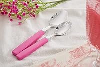 Annova 20-teiliges Edelstahl-Besteck-Set – farbige Griffe – 4 x Menuegabeln, 4 x Salatgabeln, 4 x Menümesser, 4 x Esslöffel, 4 x Teelöffel – Service für 4 (Rosa, 20 Stück) – Ansicht 3